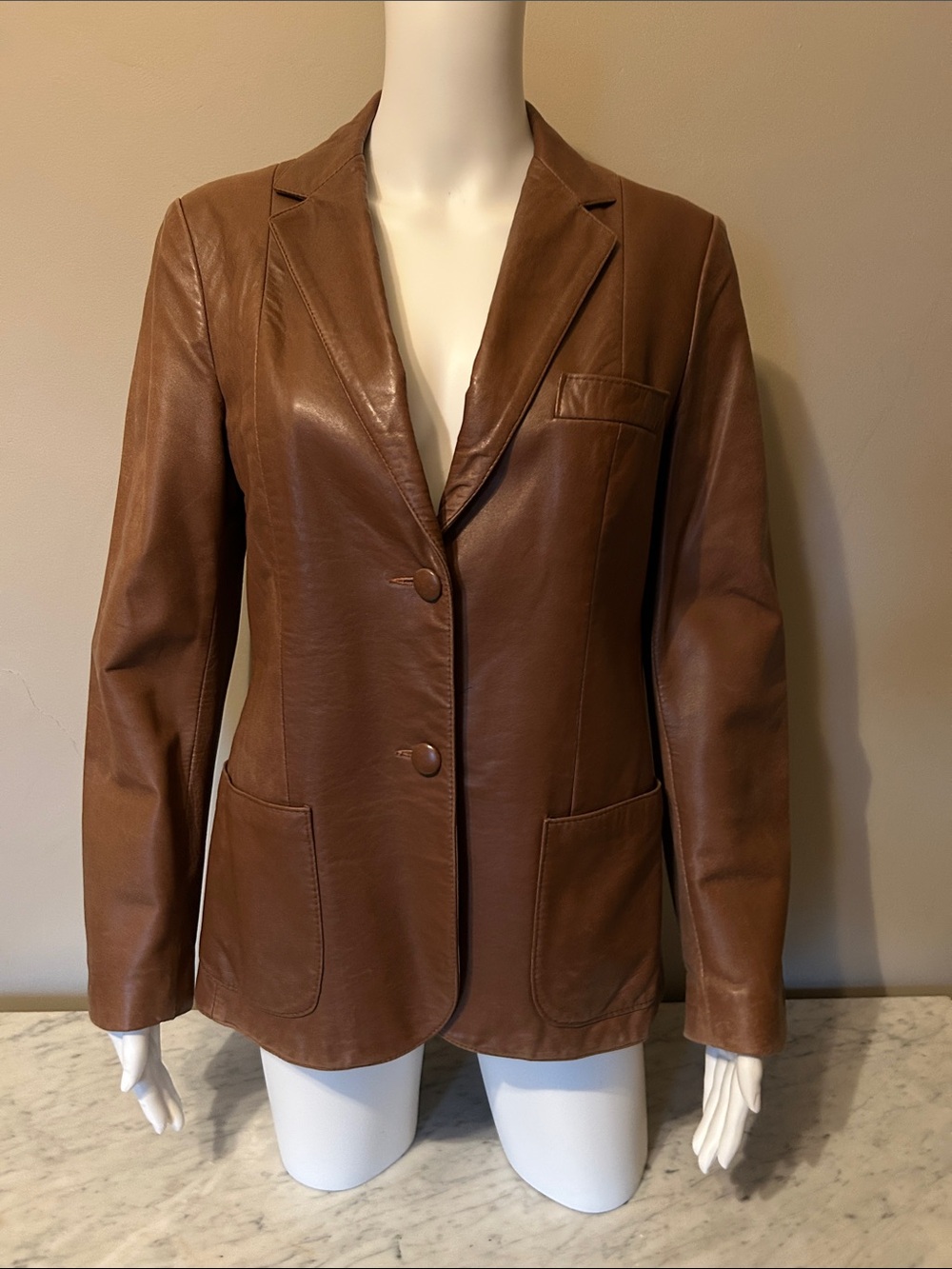 Vintage Women's Brown Leather Blazer Jacket